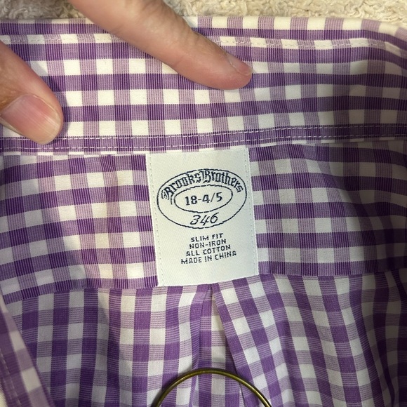 Brooks Brothers 346 Slim Fit Purple Plaid Long Sleeve Button Down Preppy Work - Picture 4 of 6